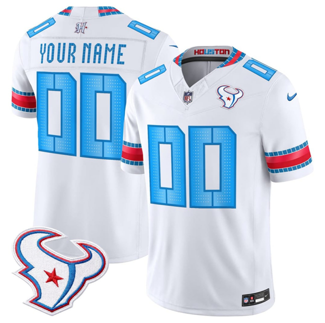 Youth White Houston Texans Active Player Custom 2026 F.U.S.E. 'HOUSTON/US' Rivalries Collection Limited Stitched Football Jersey